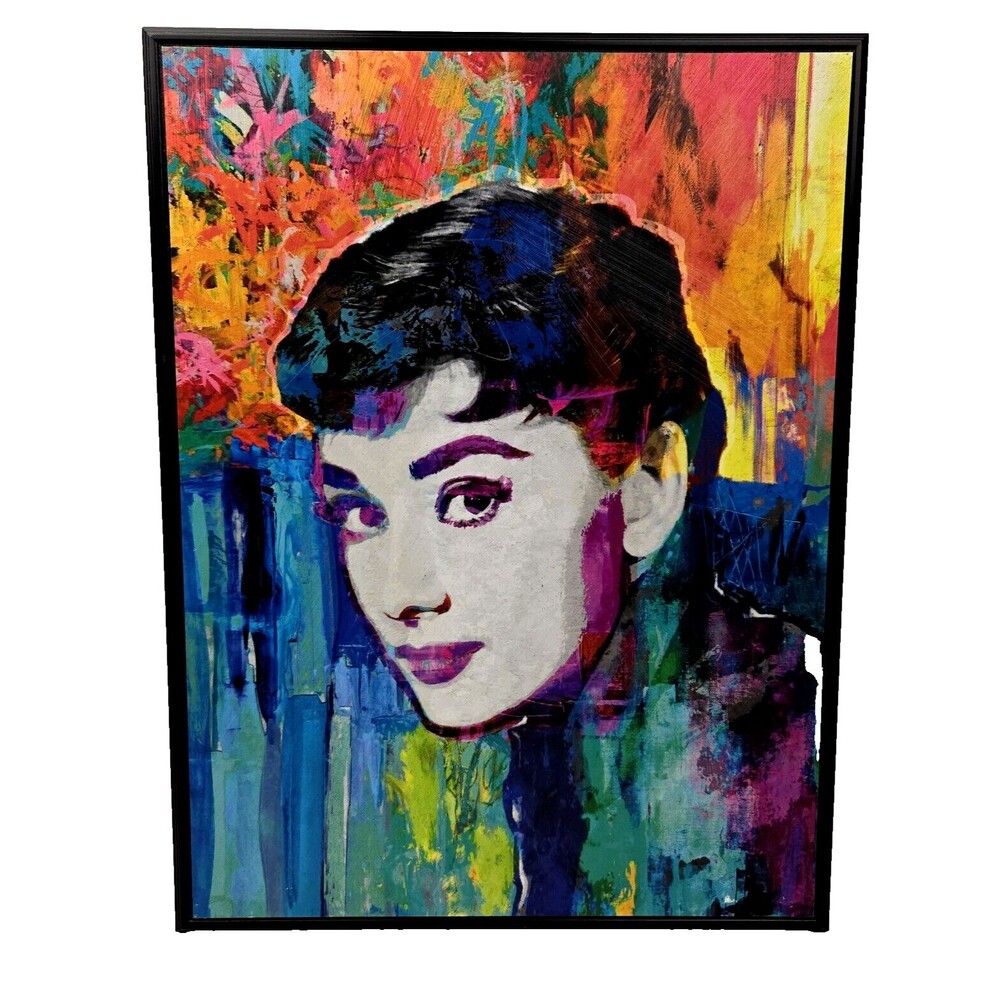 Audrey Hepburn Art Canvas Print Painting Textured Brush Stokes Framed 17 x 13